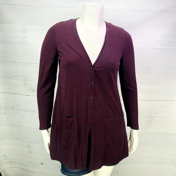 J Jill Women Cardigan Sweater V Neck Button Purple Cotton Rayon Knit Size L - Picture 5 of 14